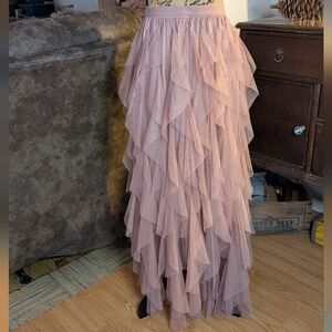 Elegant Light Plush Pink Layered Tulle Skirt